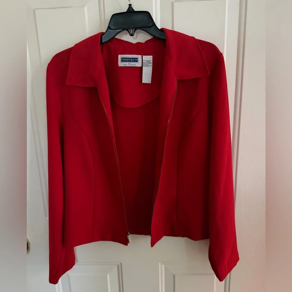 PROPHECY, Women’s Blazer- by Sag Harbor Red Lightweight Zip Front, SIZE 8 ❤️ - Picture 3 of 11